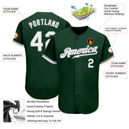 Custom Green White-Gray Authentic Baseball Jersey - Sky-Custom