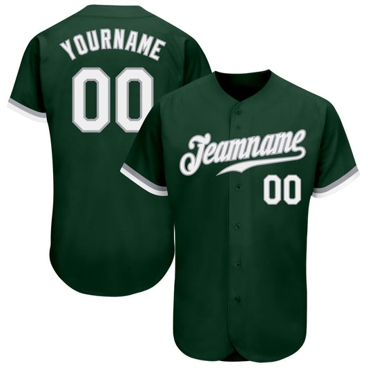 Custom Green White-Gray Authentic Baseball Jersey - Sky-Custom