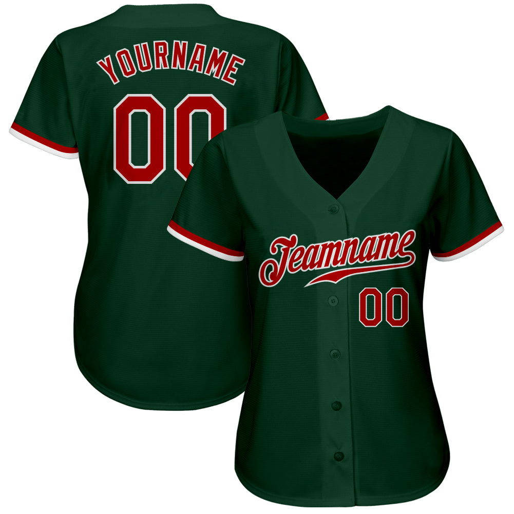 Custom Green Red-White Authentic Baseball Jersey - Sky-Custom
