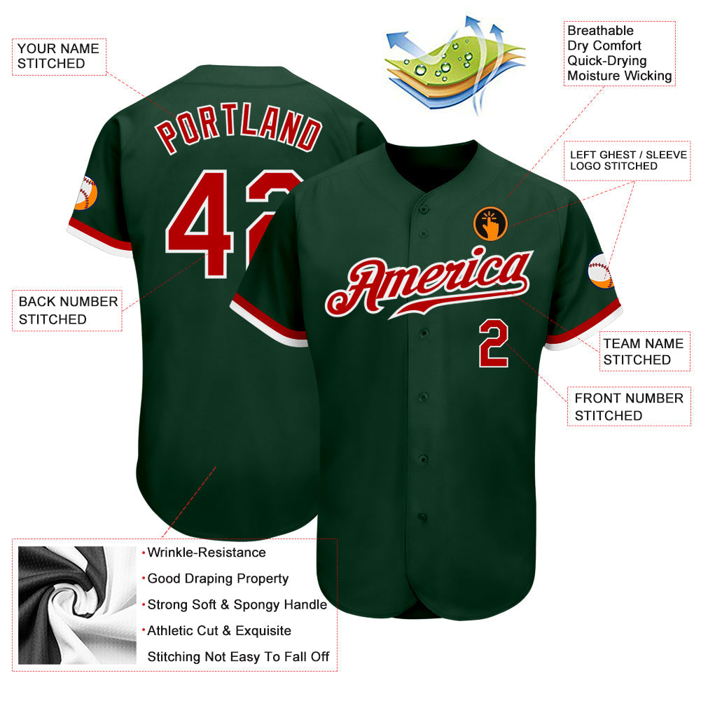 Custom Green Red-White Authentic Baseball Jersey - Sky-Custom