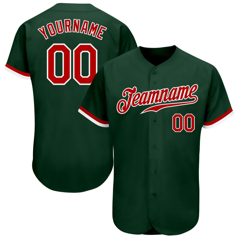 Custom Green Red-White Authentic Baseball Jersey - Sky-Custom