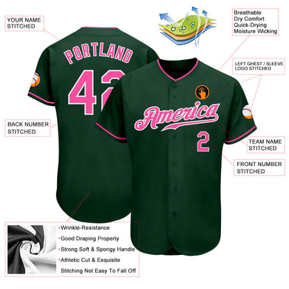 Custom Green Pink-White Authentic Baseball Jersey - Sky-Custom