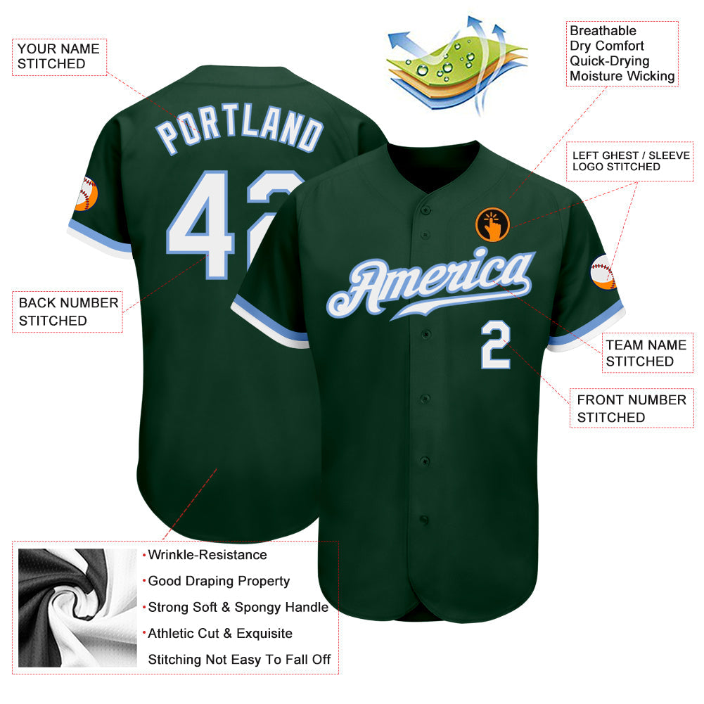 Custom Green White-Light Blue Authentic Baseball Jersey - Sky-Custom