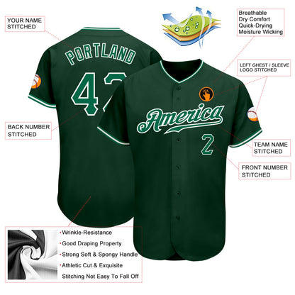 Custom Green Kelly Green-White Authentic Baseball Jersey - Sky-Custom
