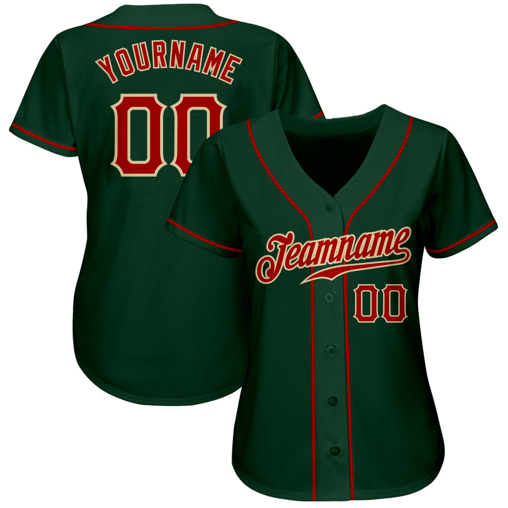 Custom Green Red-Cream Authentic Baseball Jersey - Sky-Custom