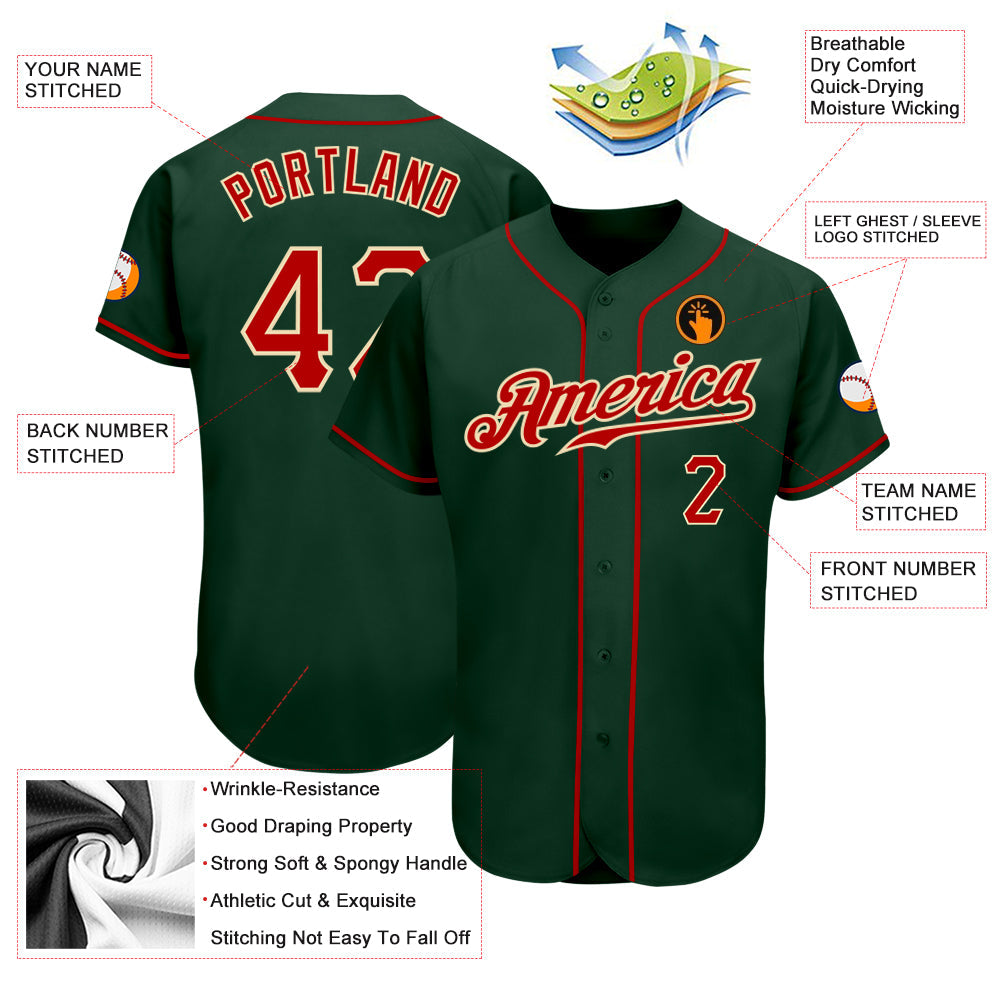 Custom Green Red-Cream Authentic Baseball Jersey - Sky-Custom