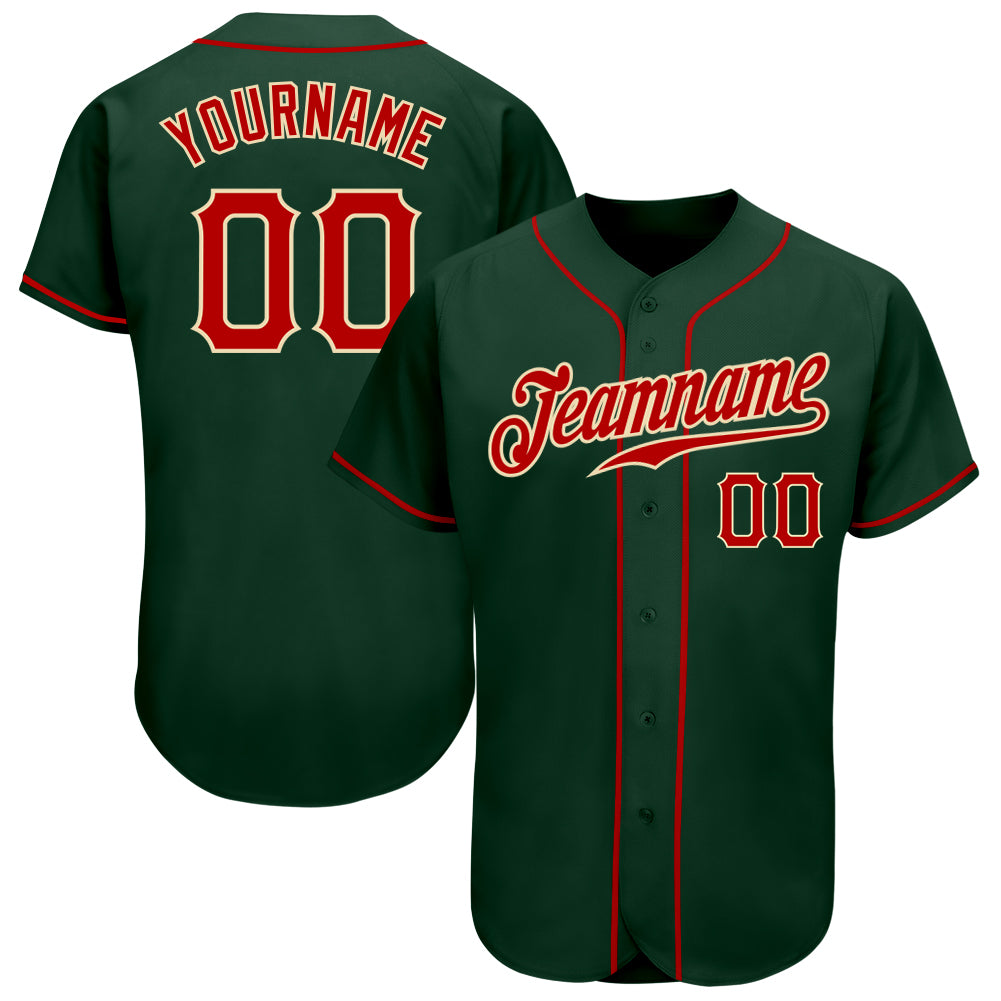Custom Green Red-Cream Authentic Baseball Jersey - Sky-Custom