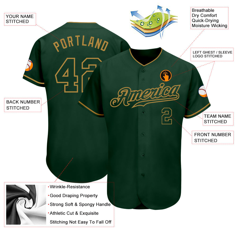 Custom Green Green-Old Gold Authentic Baseball Jersey - Sky-Custom