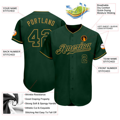 Custom Green Green-Old Gold Authentic Baseball Jersey - Sky-Custom