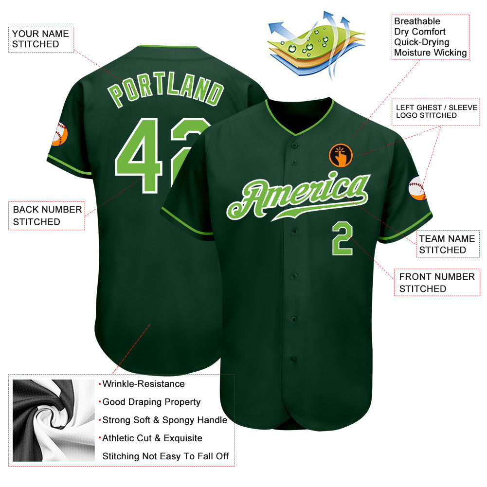 Custom Green Neon Green-White Authentic Baseball Jersey - Sky-Custom