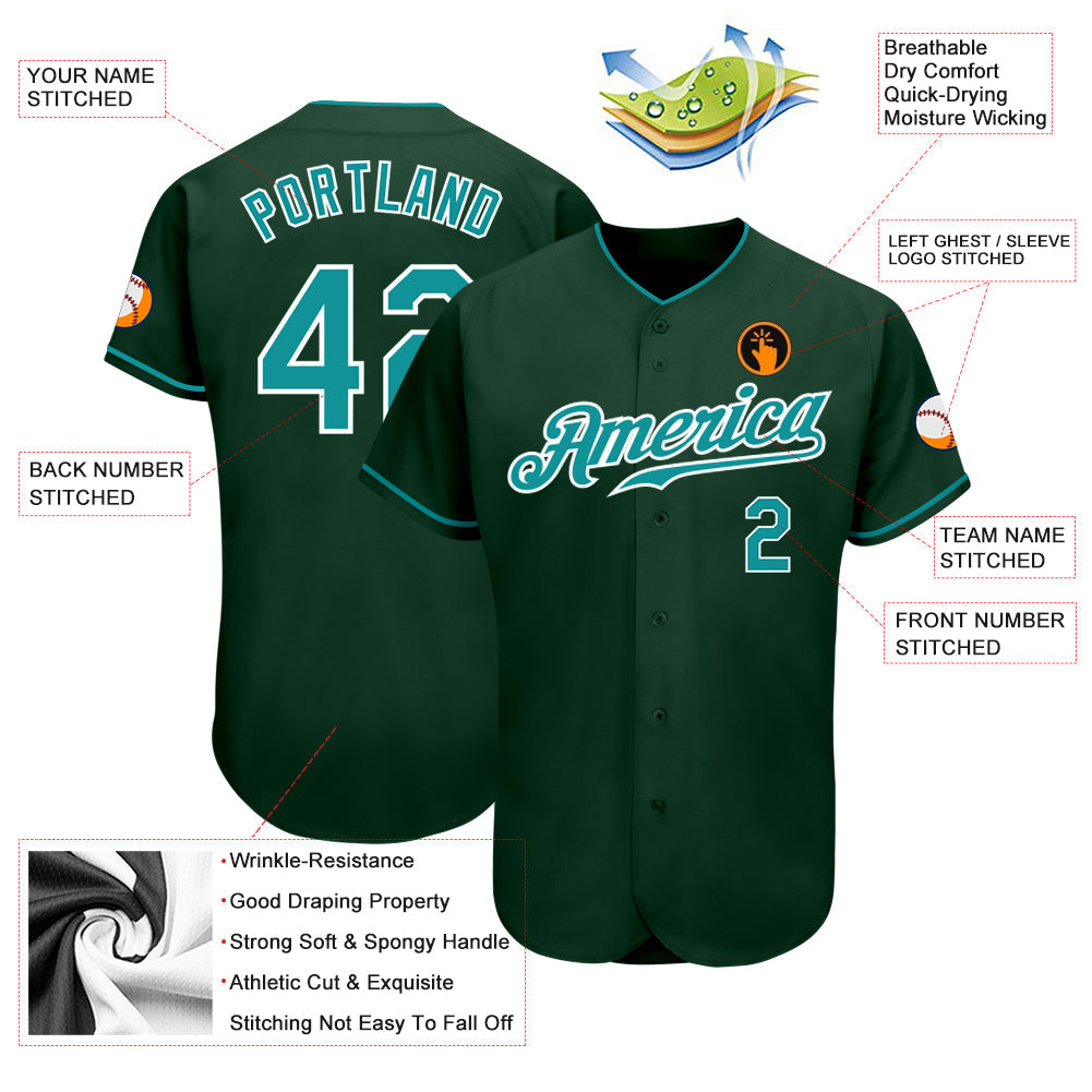 Custom Green Teal-White Authentic Baseball Jersey - Sky-Custom