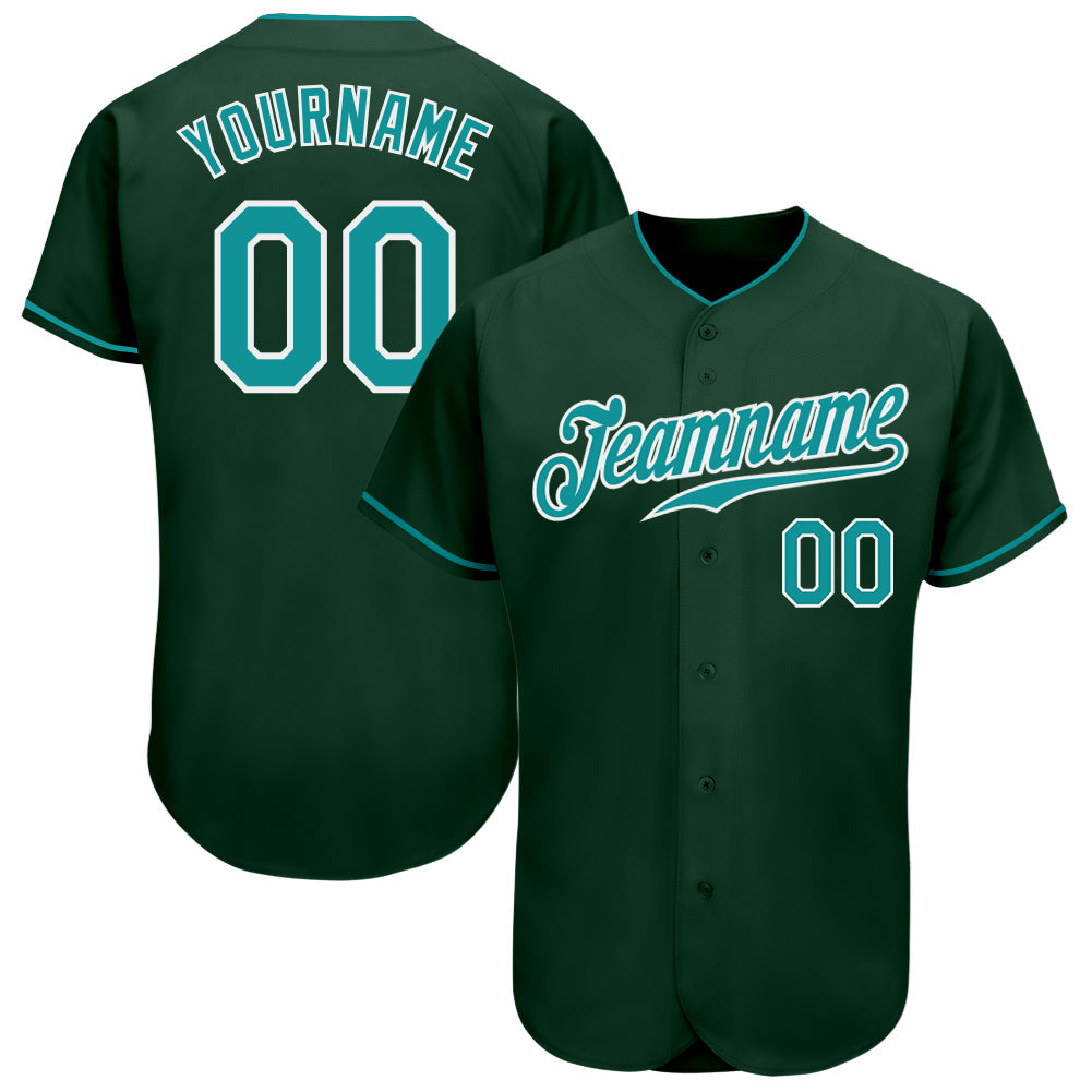 Custom Green Teal-White Authentic Baseball Jersey - Sky-Custom