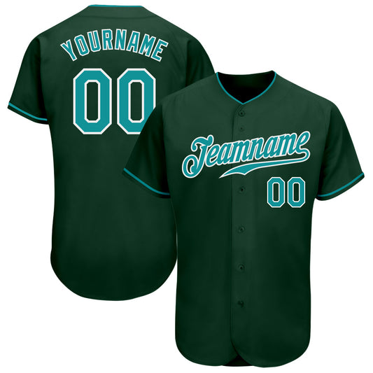 Custom Green Teal-White Authentic Baseball Jersey - Sky-Custom