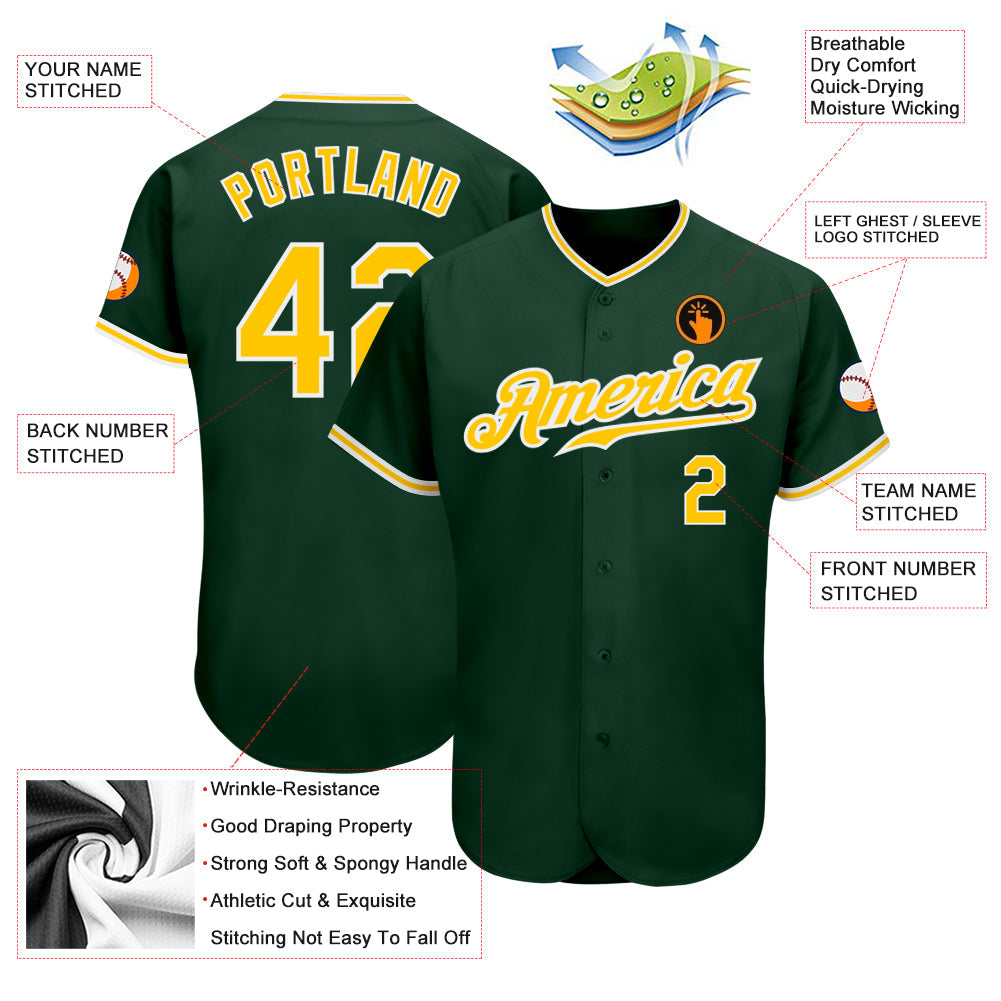 Custom Green Gold-White Authentic Baseball Jersey - Sky-Custom