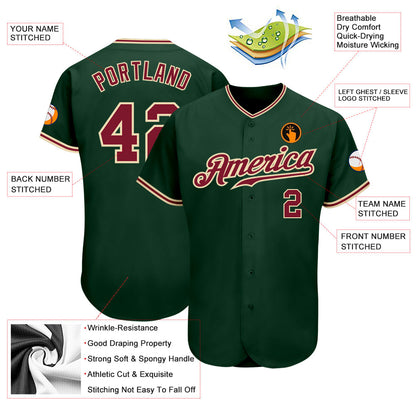 Custom Green Crimson-City Cream Authentic Baseball Jersey - Sky-Custom
