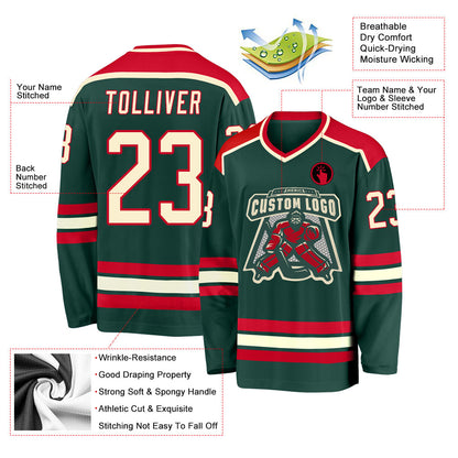 Custom Green Cream-Red Hockey Jersey - Sky-Custom