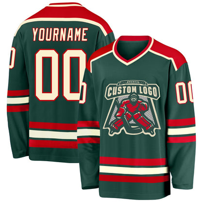 Custom Green Cream-Red Hockey Jersey - Sky-Custom