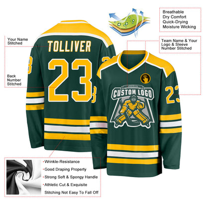 Custom Green Gold-White Hockey Jersey - Sky-Custom