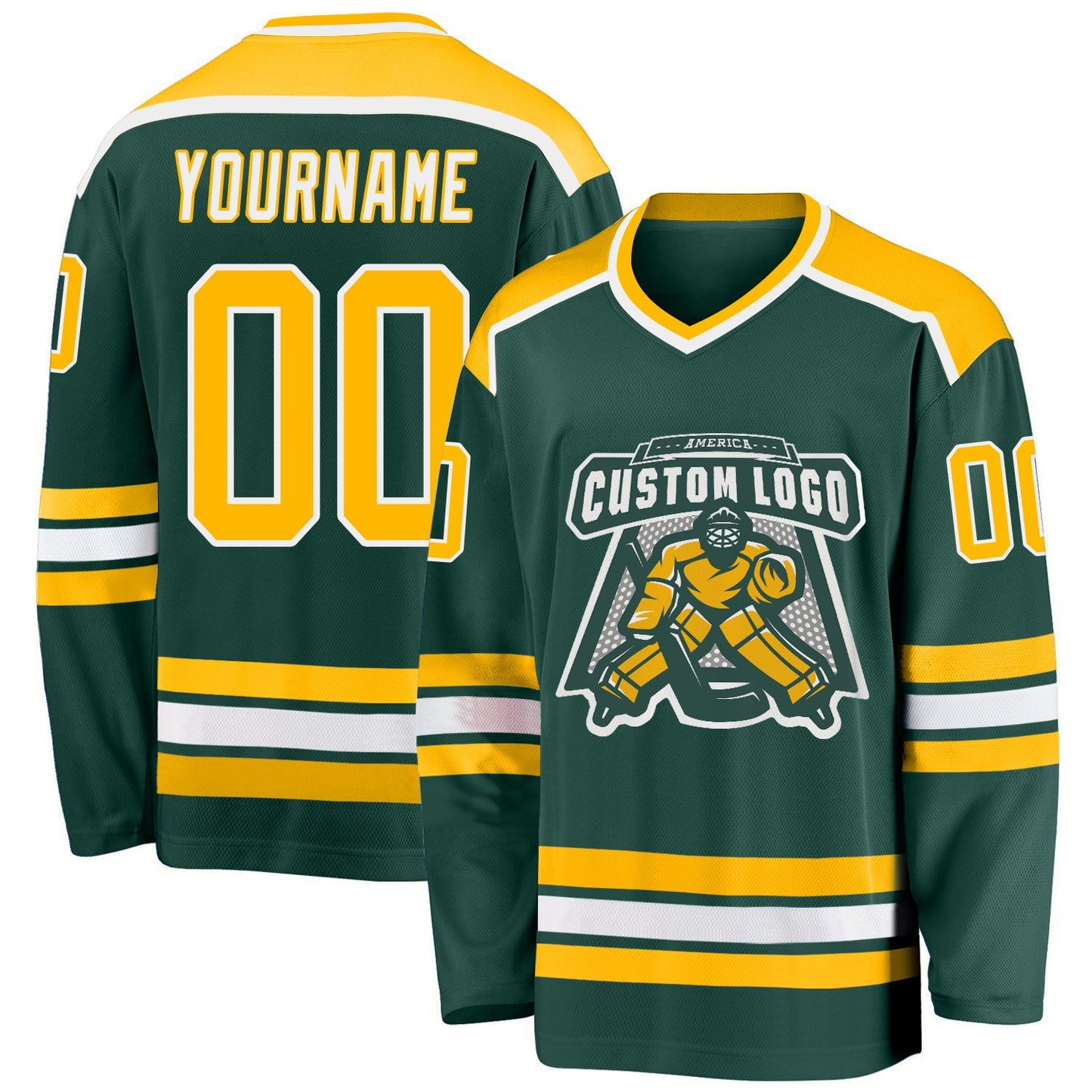 Custom Green Gold-White Hockey Jersey - Sky-Custom