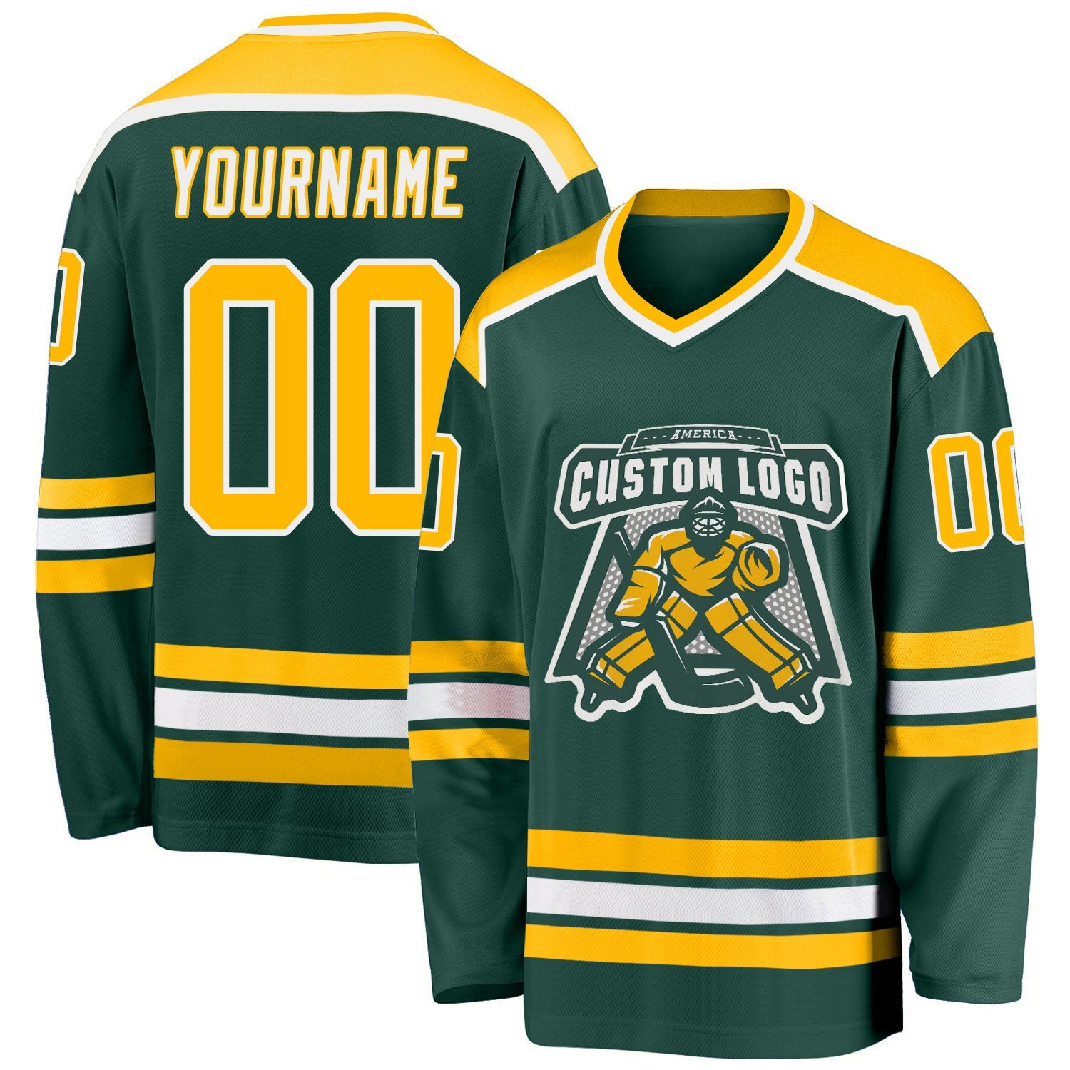 Custom Green Gold-White Hockey Jersey - Sky-Custom