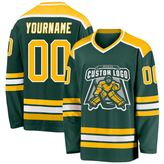 Custom Green Gold-White Hockey Jersey - Sky-Custom