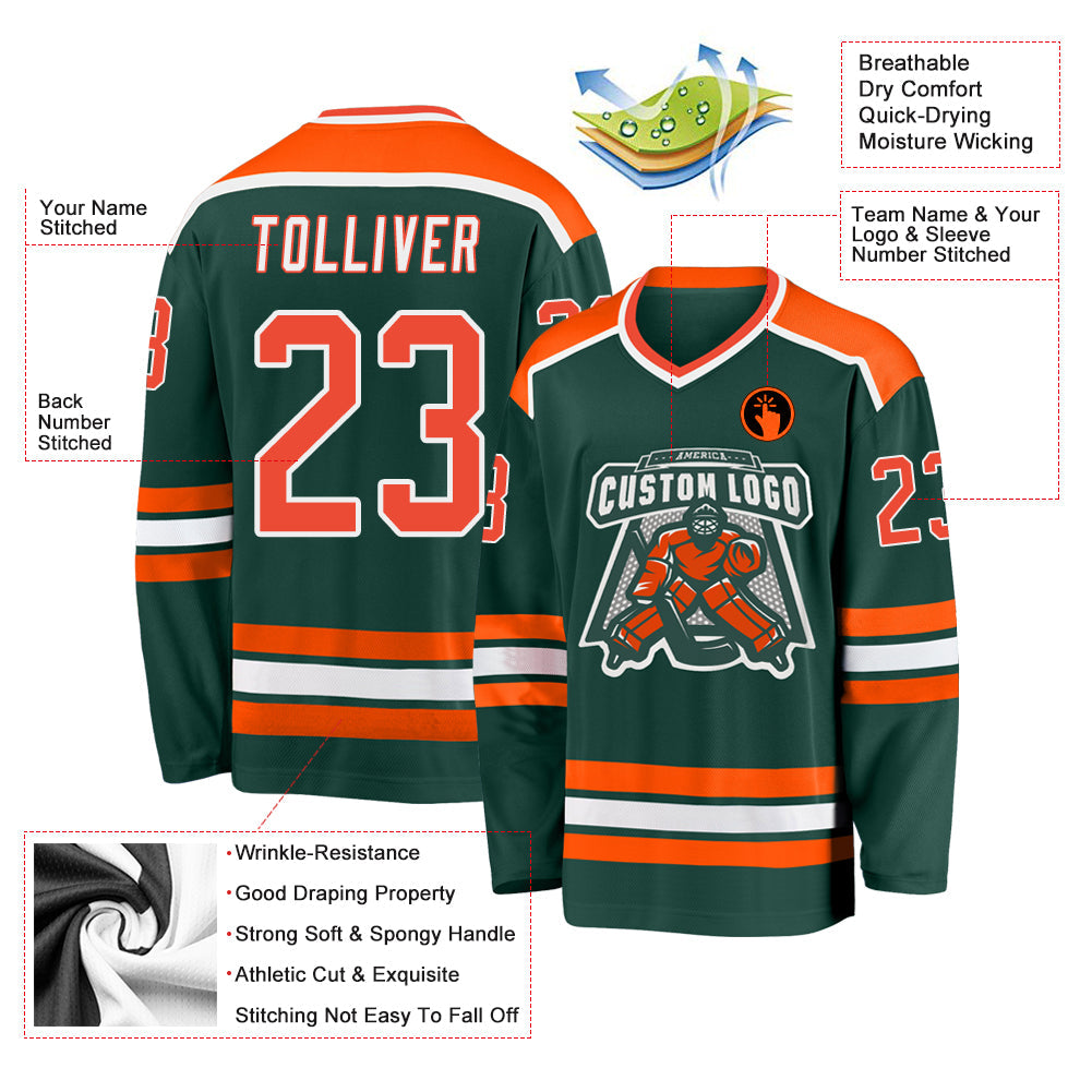 Custom Green Orange-White Hockey Jersey - Sky-Custom