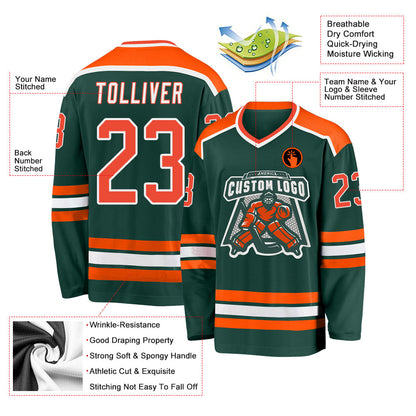Custom Green Orange-White Hockey Jersey - Sky-Custom