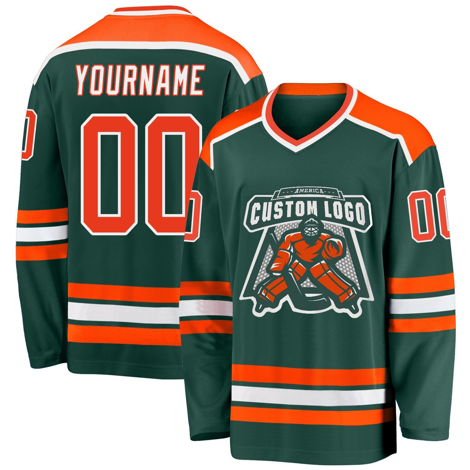 Custom Green Orange-White Hockey Jersey - Sky-Custom