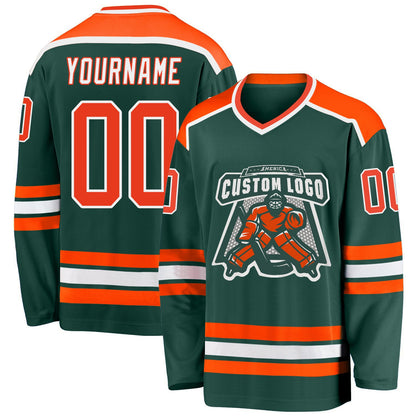 Custom Green Orange-White Hockey Jersey - Sky-Custom