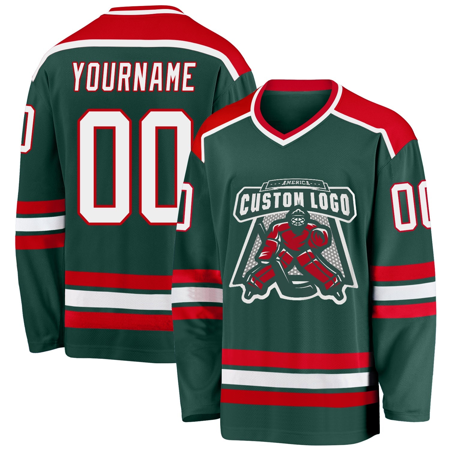 Custom Green White-Red Hockey Jersey - Sky-Custom