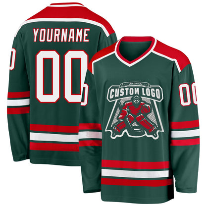 Custom Green White-Red Hockey Jersey - Sky-Custom