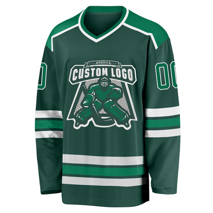 Custom Green Kelly Green-White Hockey Jersey - Sky-Custom