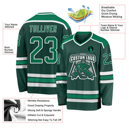 Custom Green Kelly Green-White Hockey Jersey - Sky-Custom