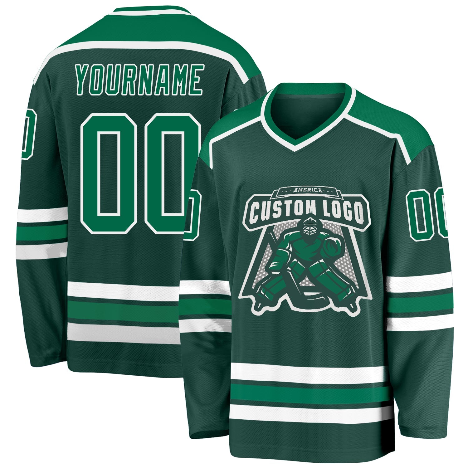Custom Green Kelly Green-White Hockey Jersey - Sky-Custom