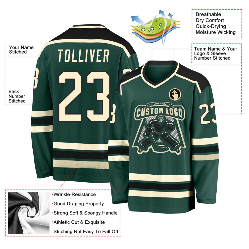 Custom Green Cream-Black Hockey Jersey - Sky-Custom