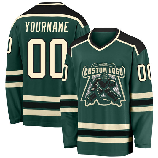 Custom Green Cream-Black Hockey Jersey - Sky-Custom