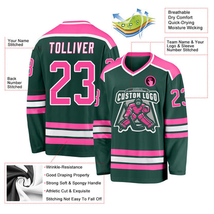 Custom Green Pink-White Hockey Jersey - Sky-Custom