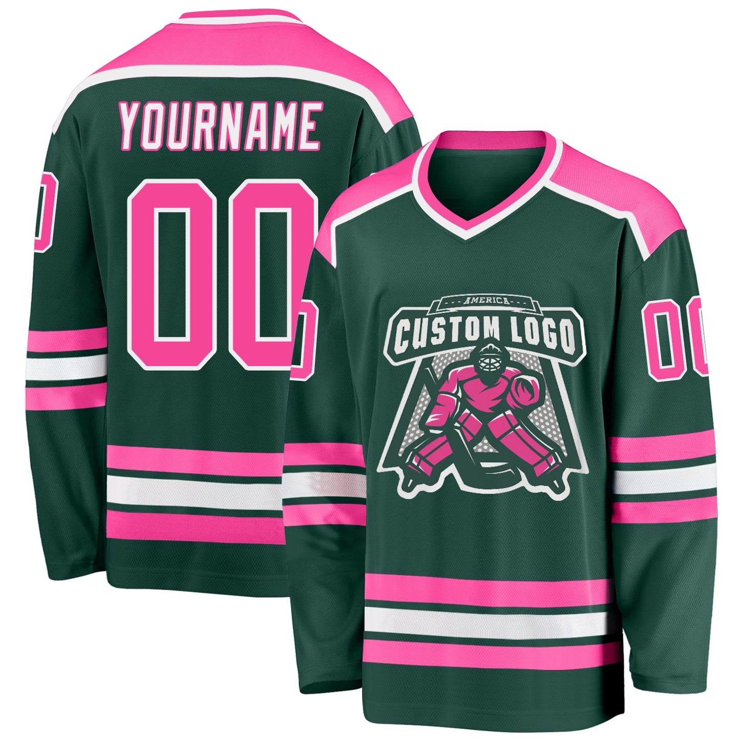 Custom Green Pink-White Hockey Jersey - Sky-Custom