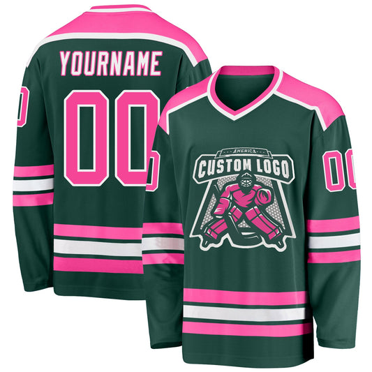 Custom Green Pink-White Hockey Jersey - Sky-Custom