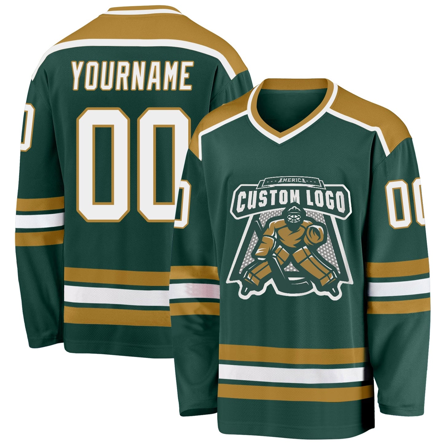 Custom Green White-Old Gold Hockey Jersey - Sky-Custom