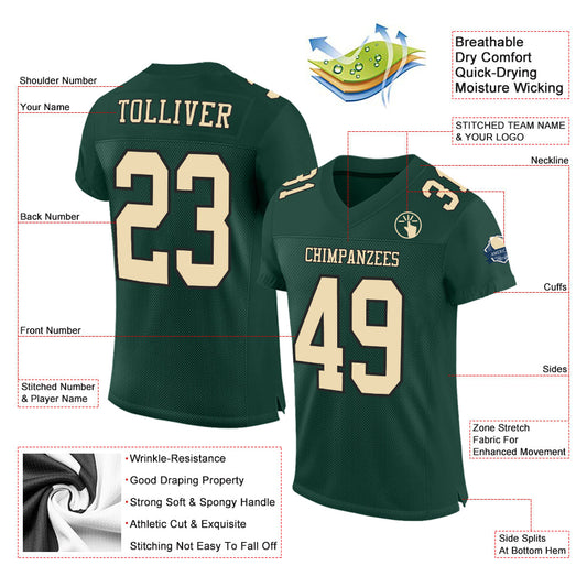 Custom Green Cream-Black Mesh Authentic Football Jersey - Sky-Custom