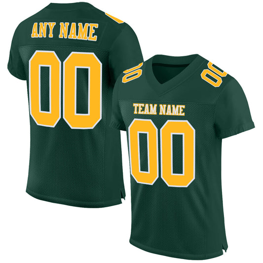 Custom Green Gold-White Mesh Authentic Football Jersey - Sky-Custom