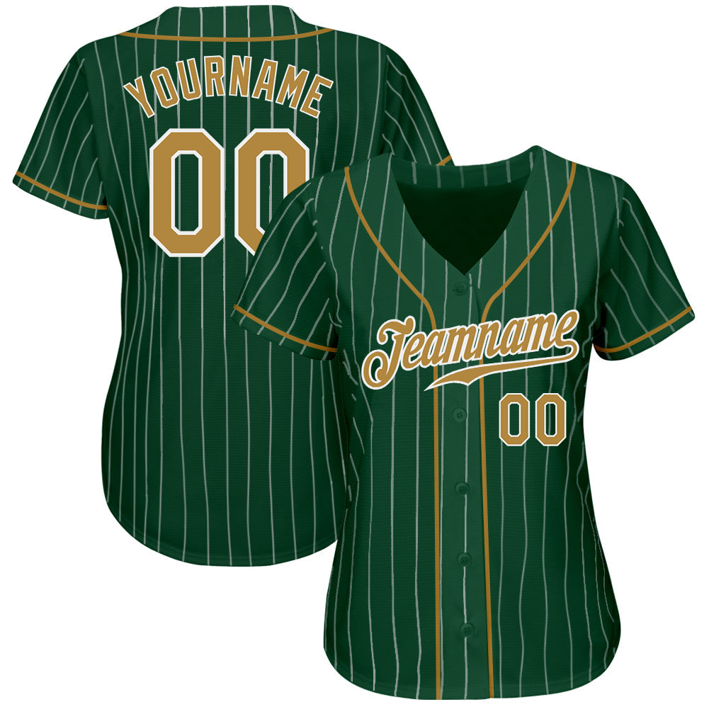 Custom Green White Pinstripe Old Gold-White Authentic Baseball Jersey - Sky-Custom