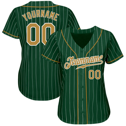 Custom Green White Pinstripe Old Gold-White Authentic Baseball Jersey - Sky-Custom