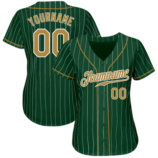 Custom Green White Pinstripe Old Gold-White Authentic Baseball Jersey - Sky-Custom