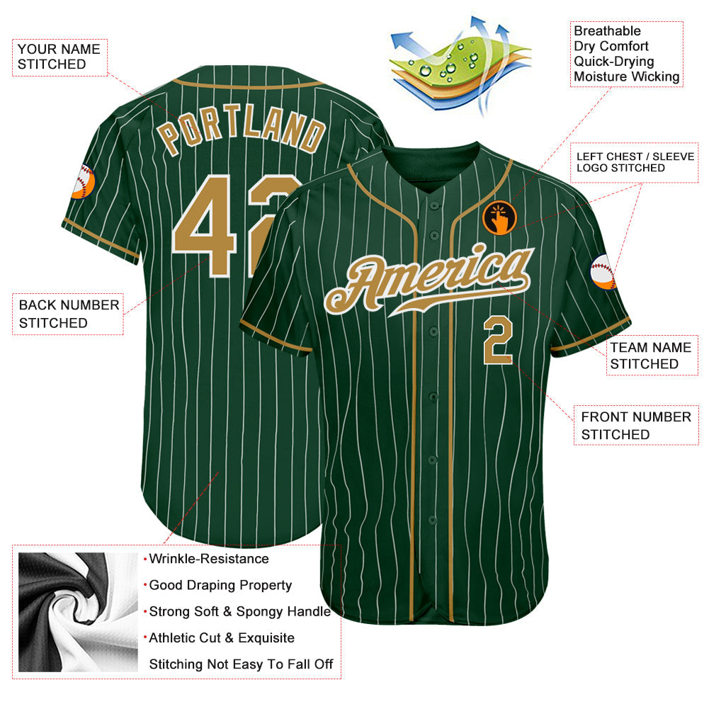 Custom Green White Pinstripe Old Gold-White Authentic Baseball Jersey - Sky-Custom