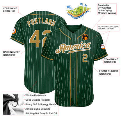 Custom Green White Pinstripe Old Gold-White Authentic Baseball Jersey - Sky-Custom