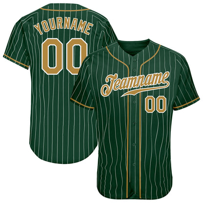 Custom Green White Pinstripe Old Gold-White Authentic Baseball Jersey - Sky-Custom