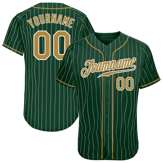 Custom Green White Pinstripe Old Gold-White Authentic Baseball Jersey - Sky-Custom