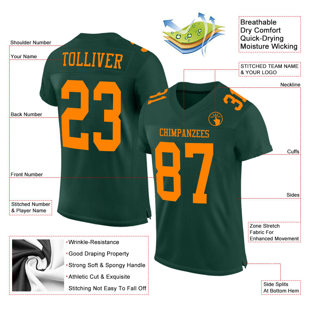 Custom Green Bay Orange Mesh Authentic Football Jersey - Sky-Custom